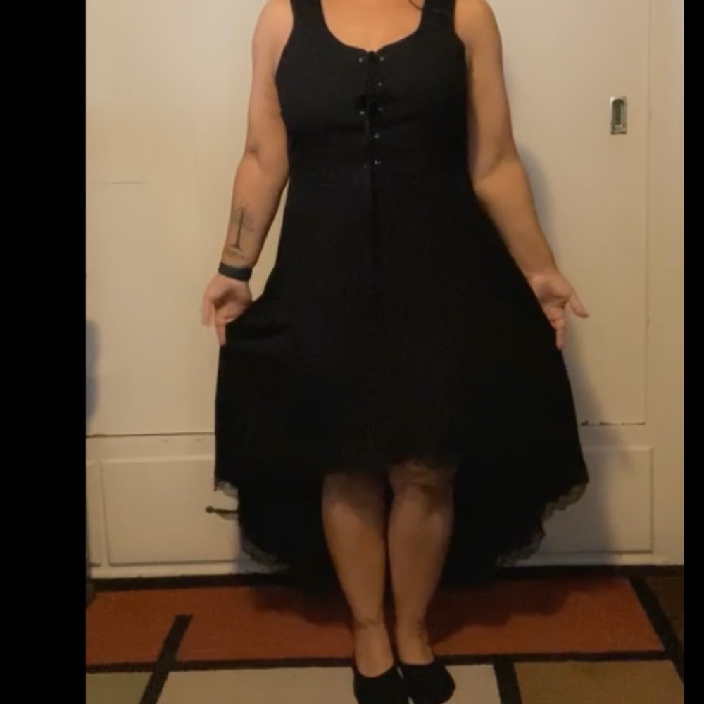 Hi Low lace hem black dress